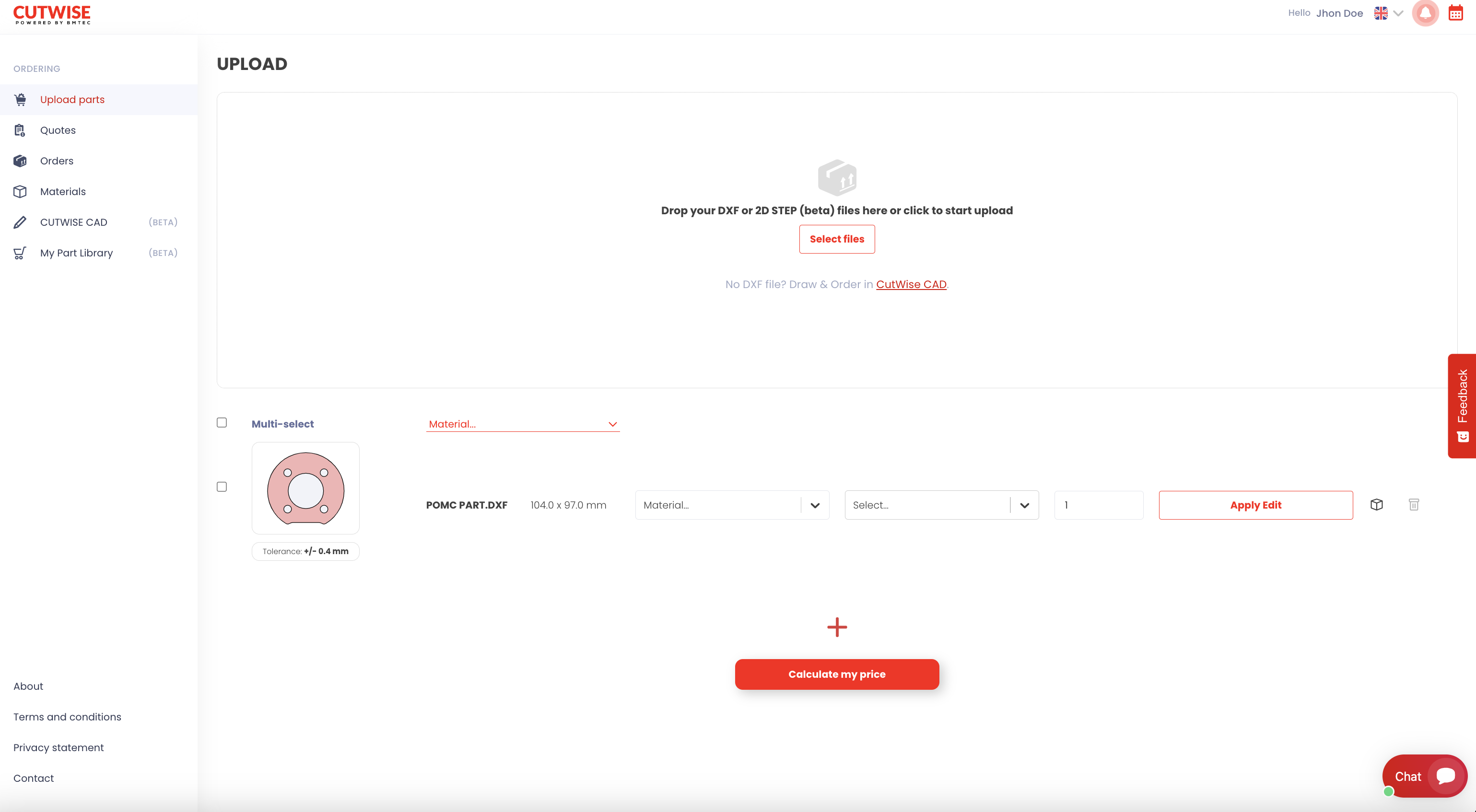 Material auswählen – CutWise